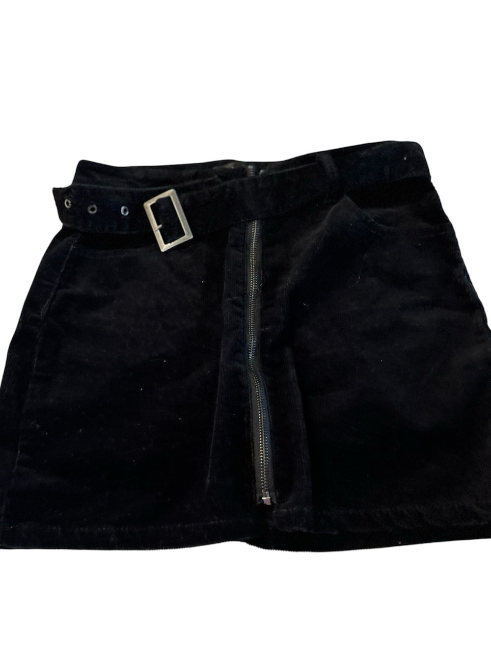 Black Label Black Velvet Mini Skort with Front Zip and Buckle